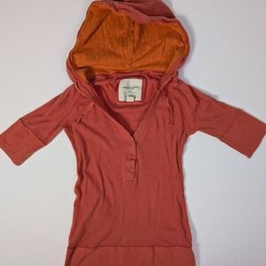 Y2K American Eagle Henley Top Small Hooded Polka Dot Mini Sleeve